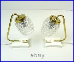 Very Rare MID Century Pair Brass Bubble Glass Bedside Desk Lamps H. Tynell Age