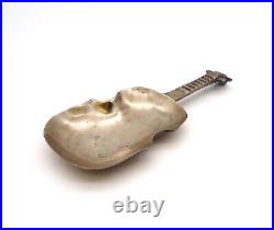 Very Rare MID Century Vintage Brass Cast Guitar Shape Ashtray Tobacciana 1960