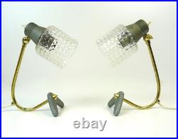 Very Rare MID Century Vintage Pair Brass Glass Bedside Or Desk Lamps 1960
