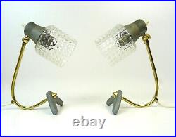Very Rare MID Century Vintage Pair Brass Glass Bedside Or Desk Lamps 1960