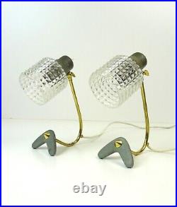 Very Rare MID Century Vintage Pair Brass Glass Bedside Or Desk Lamps 1960
