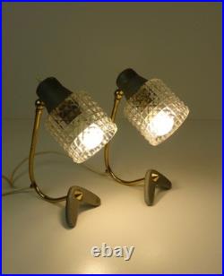 Very Rare MID Century Vintage Pair Brass Glass Bedside Or Desk Lamps 1960