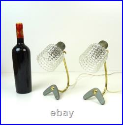 Very Rare MID Century Vintage Pair Brass Glass Bedside Or Desk Lamps 1960