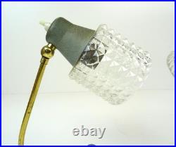 Very Rare MID Century Vintage Pair Brass Glass Bedside Or Desk Lamps 1960