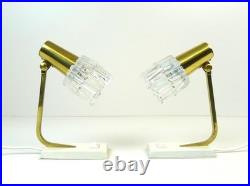 Very Rare MID Centuryvintage Pair Brass & Ice Glass Bedside Desk Lamps Limburg