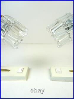 Very Rare MID Centuryvintage Pair Brass & Ice Glass Bedside Desk Lamps Limburg