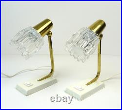 Very Rare MID Centuryvintage Pair Brass & Ice Glass Bedside Desk Lamps Limburg Very Rare MID Centuryvintage Pair Brass & Ice Glass Bedside Desk Lamps Limburg