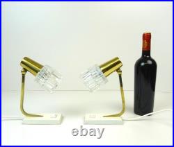 Very Rare MID Centuryvintage Pair Brass & Ice Glass Bedside Desk Lamps Limburg