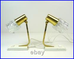 Very Rare MID Centuryvintage Pair Brass & Ice Glass Bedside Desk Lamps Limburg