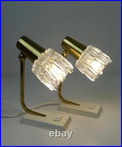 Very Rare MID Centuryvintage Pair Brass & Ice Glass Bedside Desk Lamps Limburg