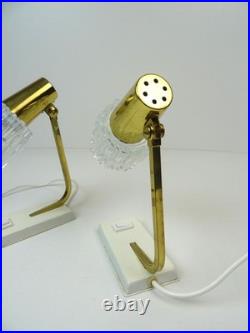 Very Rare MID Centuryvintage Pair Brass & Ice Glass Bedside Desk Lamps Limburg