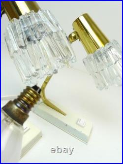 Very Rare MID Centuryvintage Pair Brass & Ice Glass Bedside Desk Lamps Limburg