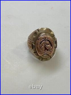 Very Rare Mexican Biker Ring Mixed Metals Brass Horse/ enamel sz 11.5 30g E27