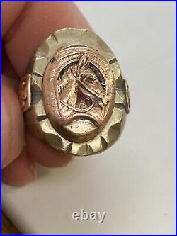 Very Rare Mexican Biker Ring Mixed Metals Brass Horse/ enamel sz 11.5 30g E27