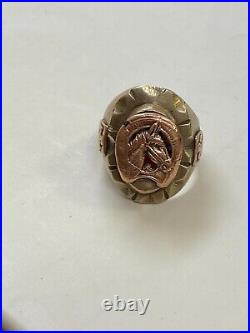 Very Rare Mexican Biker Ring Mixed Metals Brass Horse/ enamel sz 11.5 30g E27