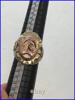 Very Rare Mexican Biker Ring Mixed Metals Brass Horse/ enamel sz 11.5 30g E27