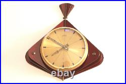 Very Rare Mid Century ATLANTA 1950s Modernist Wall Clock Burgundy Brass ATOMIC