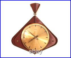 Very Rare Mid Century ATLANTA 1950s Modernist Wall Clock Burgundy Brass ATOMIC