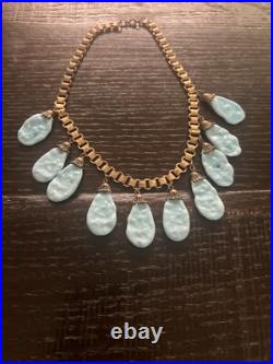 Very Rare Miriam Haskell Turquoise Glass And Brass