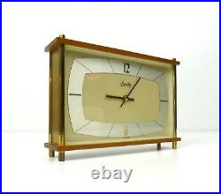 Very Rare Original 60s MID Century Teak Desk Chimny Clock By Mauthe Germany