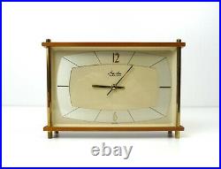 Very Rare Original 60s MID Century Teak Desk Chimny Clock By Mauthe Germany
