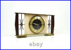 Very Rare Original MID Century Sunburst Teak Marble Brass Table Clock By Metamec