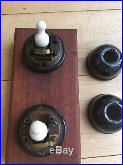 Very Rare Original Victorian Antique Porcelain Light Switches X 2 Mounted