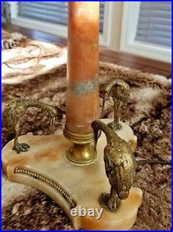 Very Rare Pair Of Italian Art Nouveau Marble Brass Egret Electric Figural Lamps