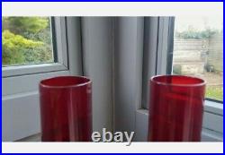 Very Rare Pair Original Oil Lamp Smoke Funnel Chimneys Cranberry Ruby 2.5 fitr