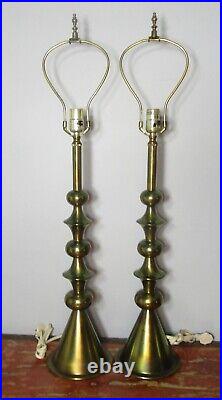 Very Rare Pair of STIFFEL Mid-Century Parzinger Style Brass Lamps c. 1960