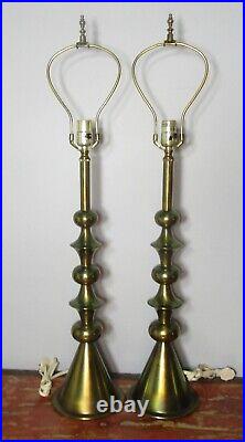 Very Rare Pair of STIFFEL Mid-Century Parzinger Style Brass Lamps, circa 1960s