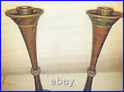 Very Rare! Pal Bell Israel Candlsticks Brass& Glass Holy Sabbath Judaica Jewish