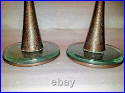 Very Rare! Pal Bell Israel Candlsticks Brass& Glass Holy Sabbath Judaica Jewish