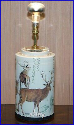 Very Rare Potichomania Studies Lamp Illustrated By Diana Mayo Of Deer Stages Etc