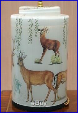 Very Rare Potichomania Studies Lamp Illustrated By Diana Mayo Of Deer Stages Etc