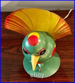 Very Rare Rare Art Deco Futuristic Woolfie Bird Lamp By Walter Von Nessen