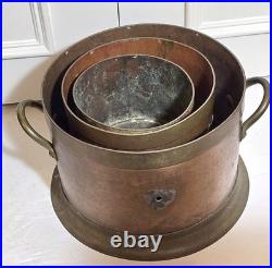Very Rare Set Of 3 Copper & Brass 19th. C. Harrisburg, Pa. Dry Measures