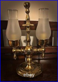 Very Rare Small Two Globe Desk/Table Lamp Well Made Heavy Brass