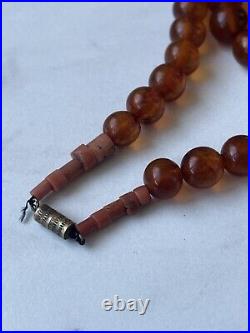 Very Rare Soviet Amber Beads with Natural Coral, 33 inches