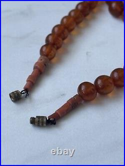 Very Rare Soviet Amber Beads with Natural Coral, 33 inches