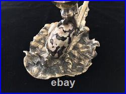 Very Rare Unusual Victorian Brass Monkey Snail Mop Shell Candlestick Holder