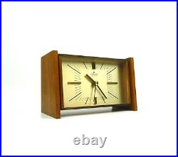 Very Rare Vintage 60s MID Century Teak Brass Desk Clock By Junghans Resonic