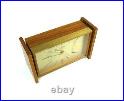 Very Rare Vintage 60s MID Century Teak Brass Desk Clock By Junghans Resonic