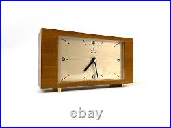 Very Rare Vintage 60s MID Century Teak Brass Feet Desk Clock By Junghans Ato Mat