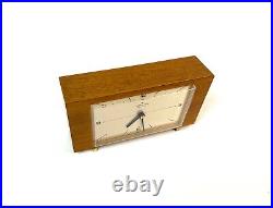 Very Rare Vintage 60s MID Century Teak Brass Feet Desk Clock By Junghans Ato Mat