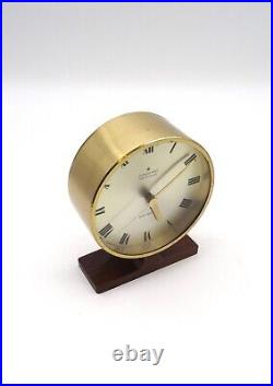 Very Rare Vintage 60s MID Century Teak Foot Brass Desk Clock By Junghans Ato Mat