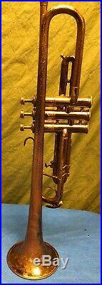 Very Rare Vintage American Leader Hand Hammered Trumpet. With Case