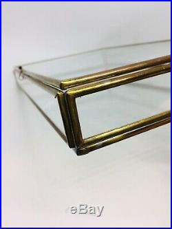 Very Rare Vintage Antique Brass Transparent Glass Art Display Jewelry Case 749-0