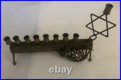Very Rare Vintage Brass Menorah With Star Of David And Amethyst Accent