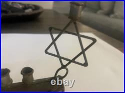 Very Rare Vintage Brass Menorah With Star Of David And Amethyst Accent Very Rare Vintage Brass Menorah With Star Of David And Amethyst Accent